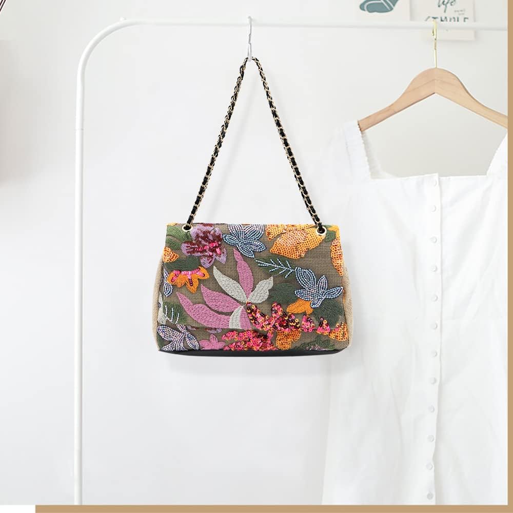 Tote Bag for Women Beach Bag Sequin Embroidery Straw Bag Bohemian Handbag Large Capacity Shoulder Bag Suitable for Vacation Travel Daily - Image 6