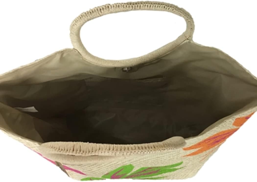 Tropical Palms Round Circle Handle Beach Bag Packable Large Tote Vibrant Summer Vacation Travel Handbag - Image 4