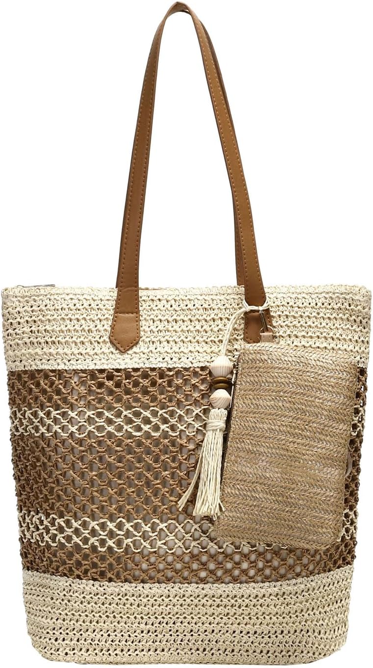 tutuebobe Beach Straw Bags for Women, Summer Travel Bag Woven Straw Purse, Handmade Clutch Beach Tote Bag Shoulder Handbags - Image 10