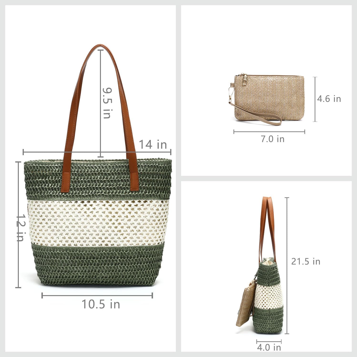 tutuebobe Beach Straw Bags for Women, Summer Travel Bag Woven Straw Purse, Handmade Clutch Beach Tote Bag Shoulder Handbags - Image 2