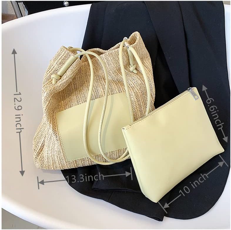 Unique Straw Tote Bag with Purse Set for Women Large Loose Beach bag with Long Leather Handle for Summer Vacation Day Trips Shoulder Bag - Image 2
