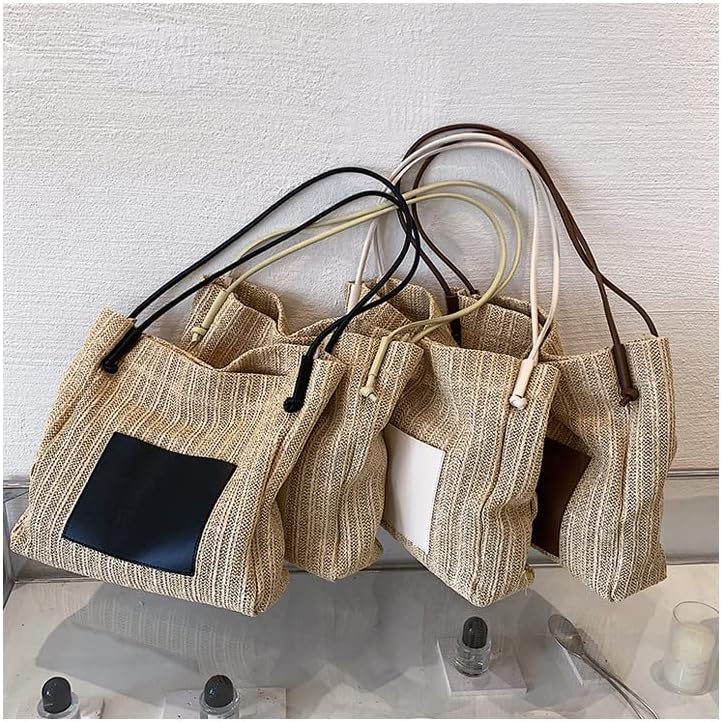 Unique Straw Tote Bag with Purse Set for Women Large Loose Beach bag with Long Leather Handle for Summer Vacation Day Trips Shoulder Bag - Image 9
