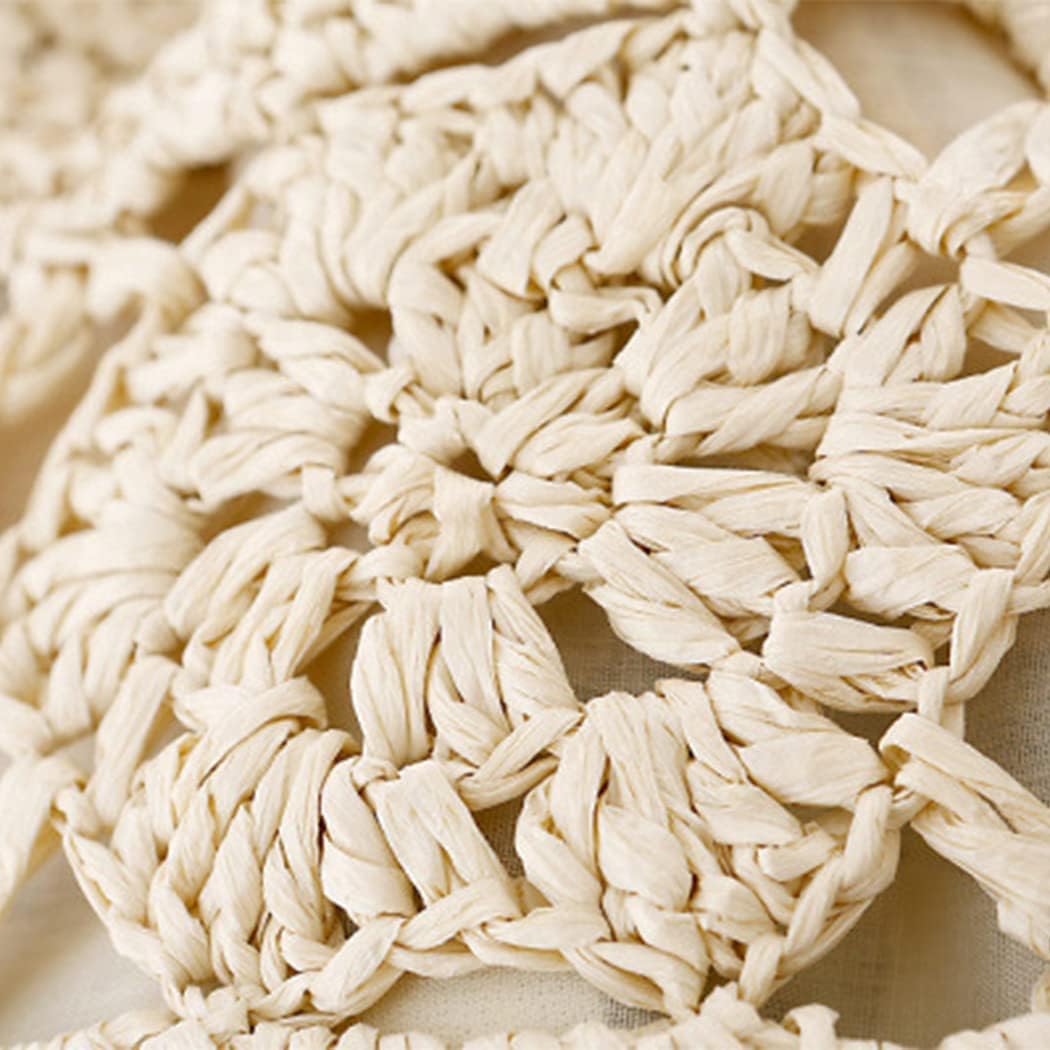 Women Knapsack Crochet Woven Straw bag with Leather Straps Shoulder Bags Drawstring Summer Holiday Beach Tote Beige bag - Image 8