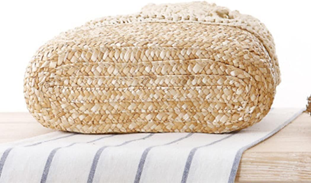 Women Knapsack Crochet Woven Straw bag with Leather Straps Shoulder Bags Drawstring Summer Holiday Beach Tote Beige bag - Image 5