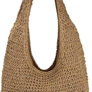 Women Large Straw Beach Bag Handmade Woven Shoulder Bags Hobo Tote Handbag Purse for Summer