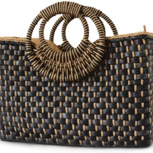 Women Straw Bag Beach Handbag Tote Bag Black