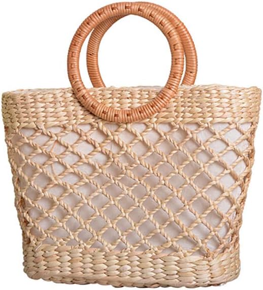 Women Straw Bag Large Woven Bag Round Handle Ring Tote Purse Retro Handbags Summer Beach Handbag - Image 12