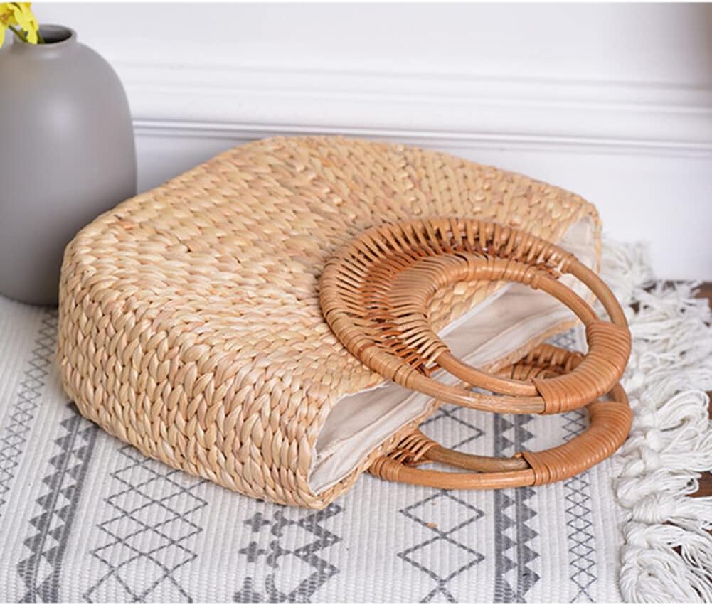 Women Straw Bag Large Woven Bag Round Handle Ring Tote Purse Retro Handbags Summer Beach Handbag - Image 6