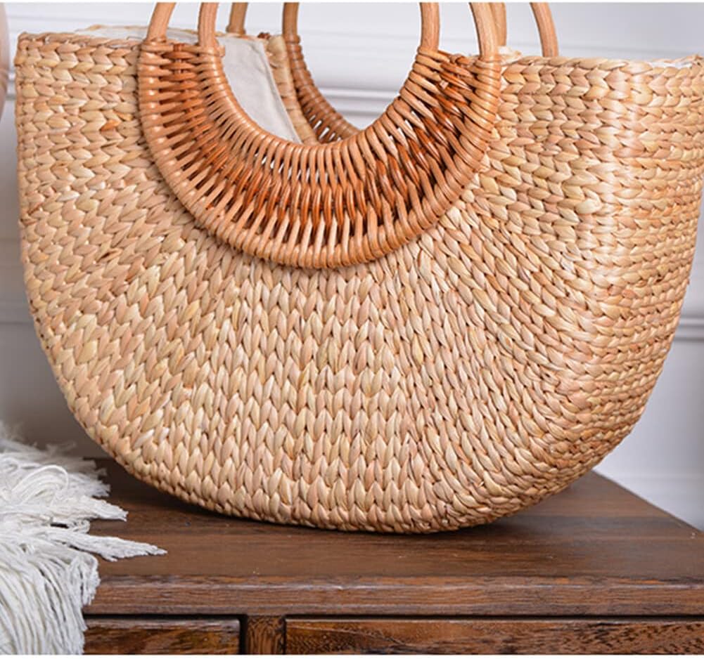 Women Straw Bag Large Woven Bag Round Handle Ring Tote Purse Retro Handbags Summer Beach Handbag - Image 8