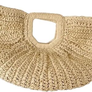 Women Summer Straw Half-Moon Beach Handbag Rattan Handmade Handle Kintted Tote Bag